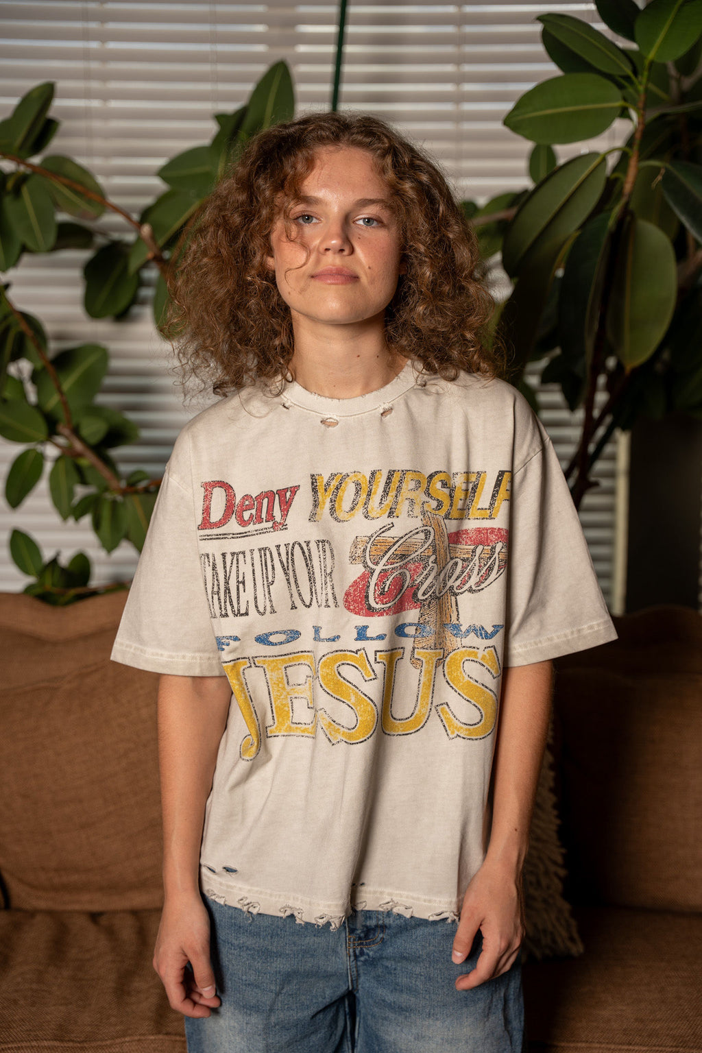 “DENY YOURSELF” Distressed Tee