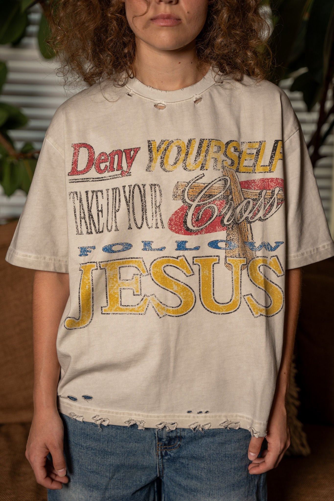 “DENY YOURSELF” Distressed Tee
