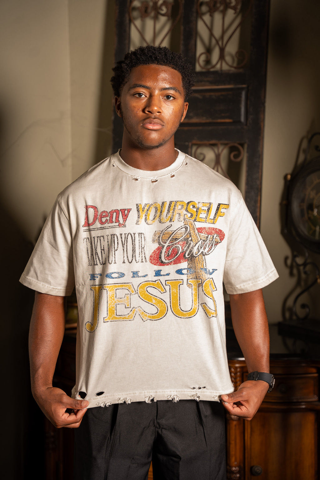 “DENY YOURSELF” Distressed Tee
