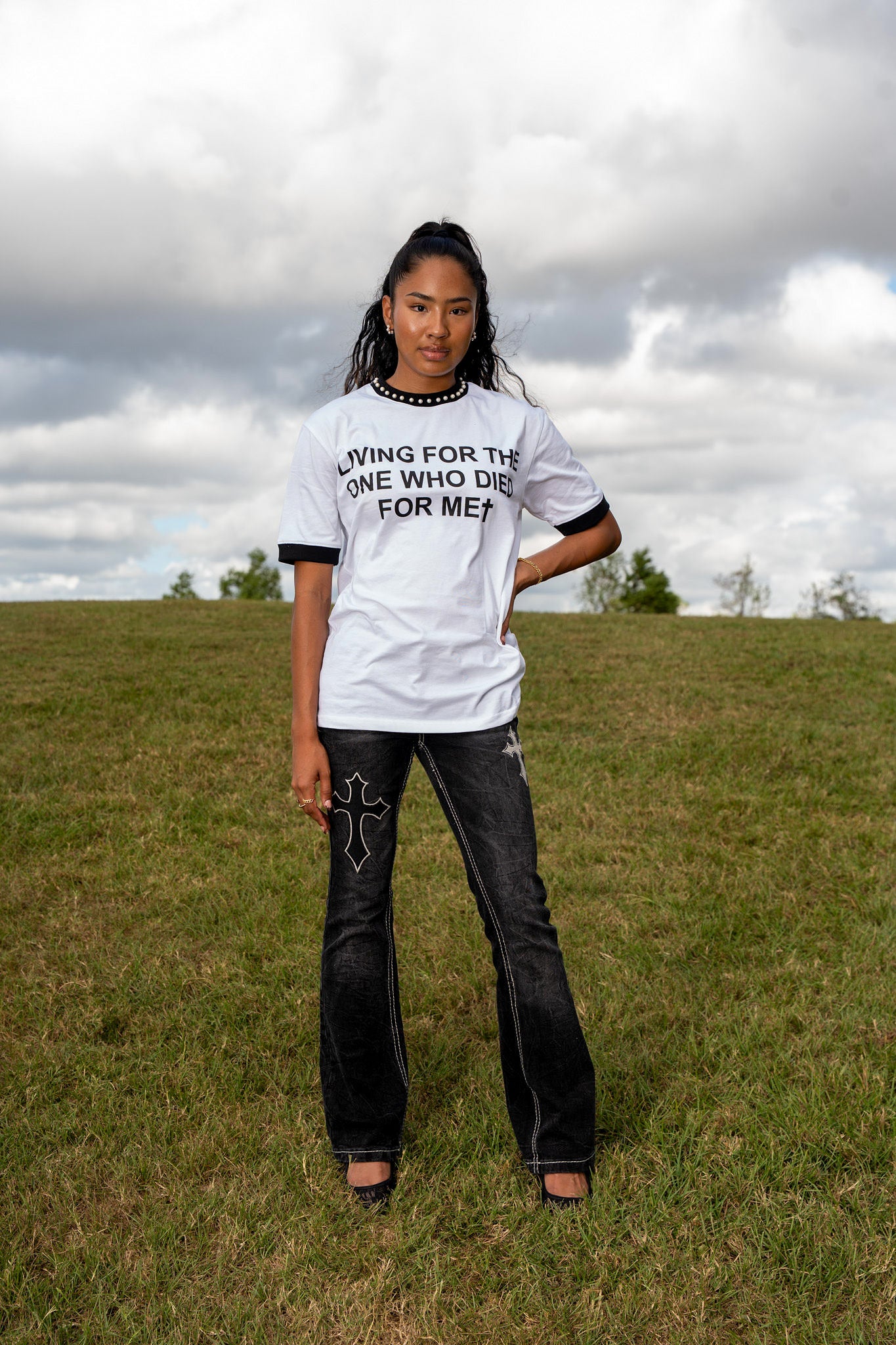 “PEARLS OF THE KINGDOM” - Ringer Tee (SNOW WHITE)