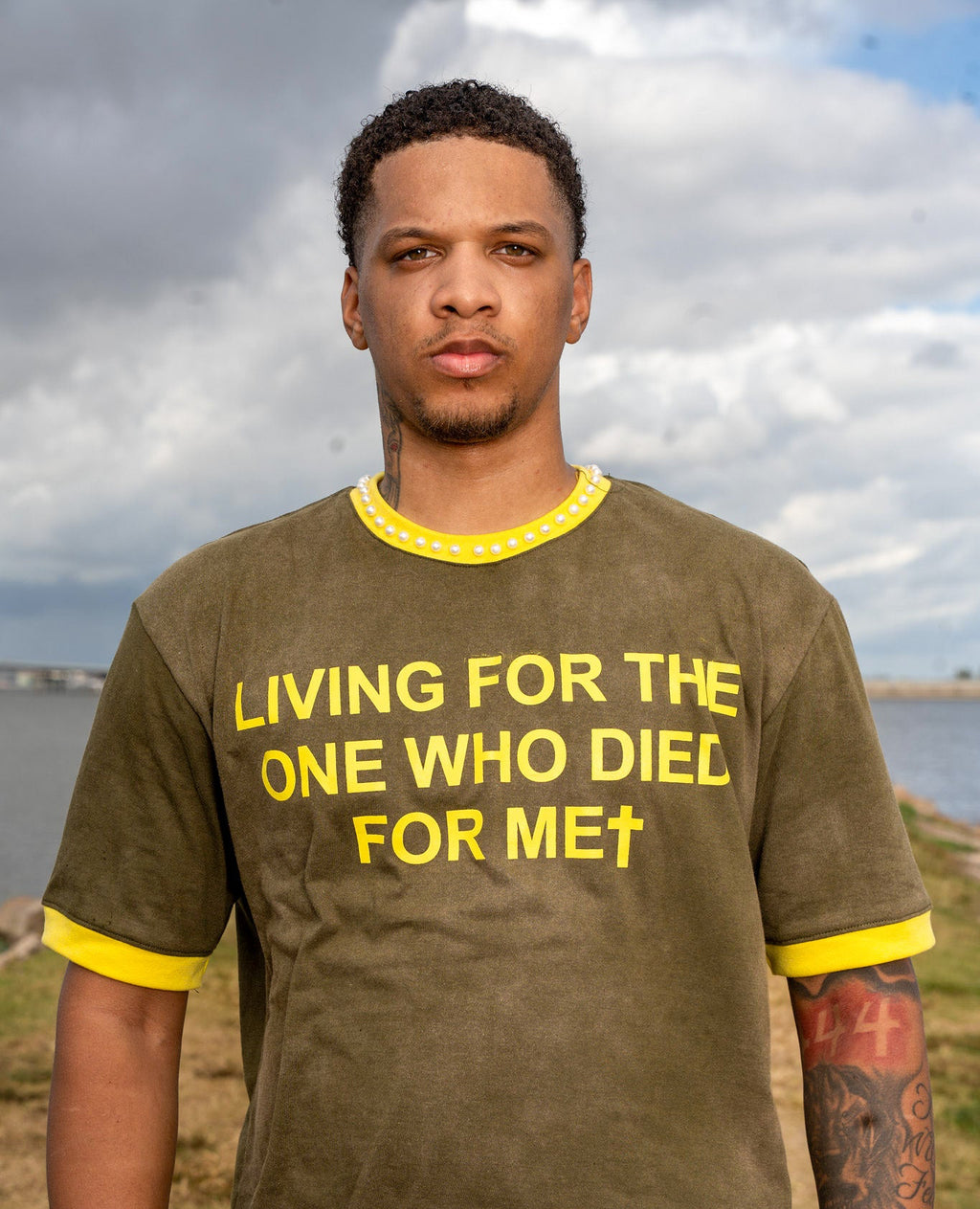 “PEARLS OF THE KINGDOM” - Ringer Tee (OLIVE GREEN)